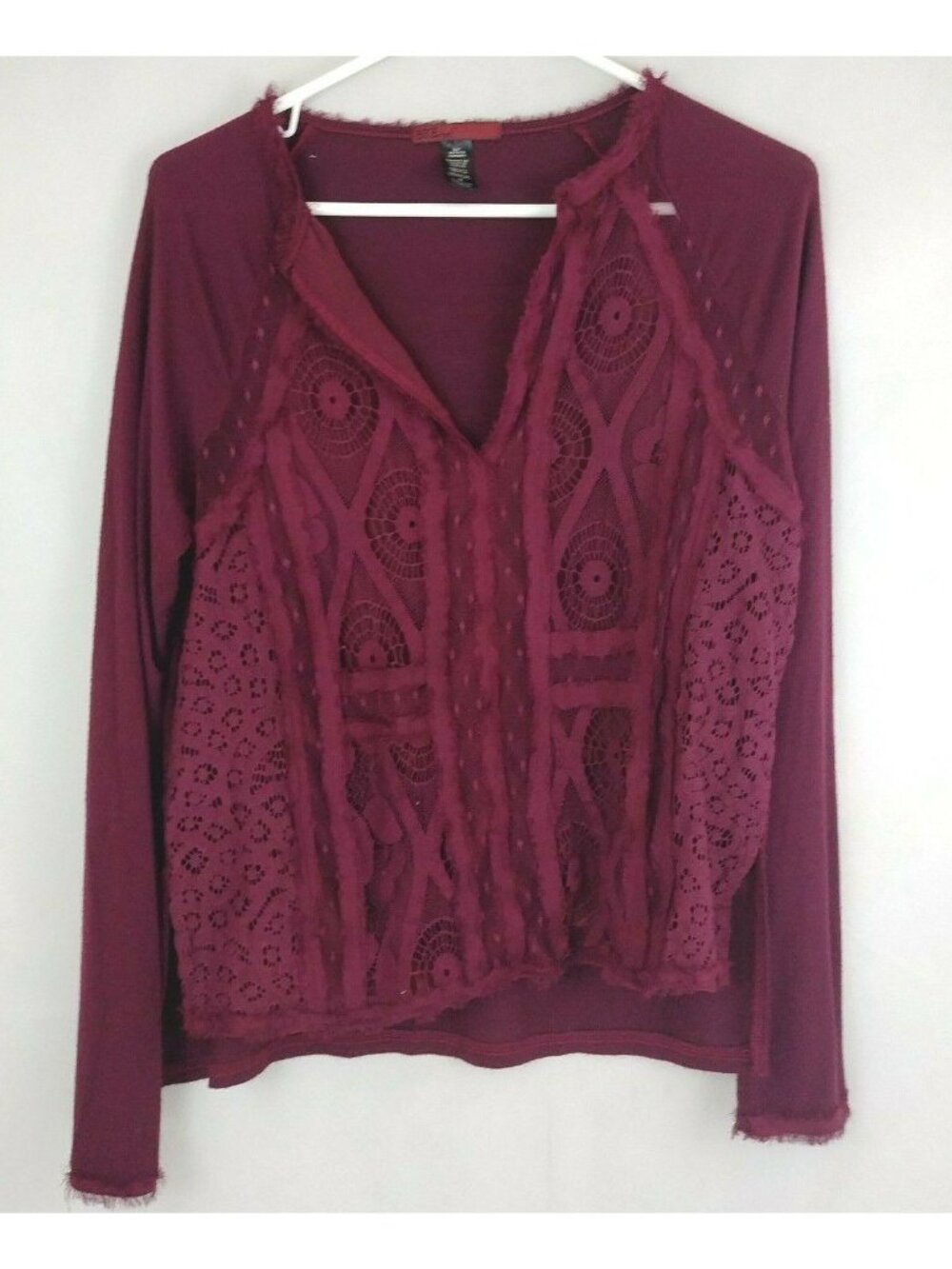 BKE Red Woman's Burgandy Long Sleeve Shirt With Lace Size Medium